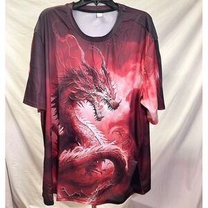 Red White & Black All Over Dragon Print Men's T Shirt 4XL